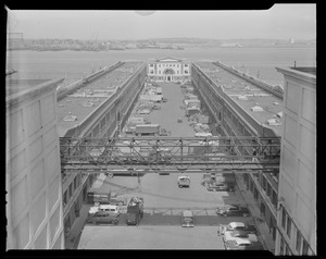 Fish pier from cold storage, toward administration building and East Boston