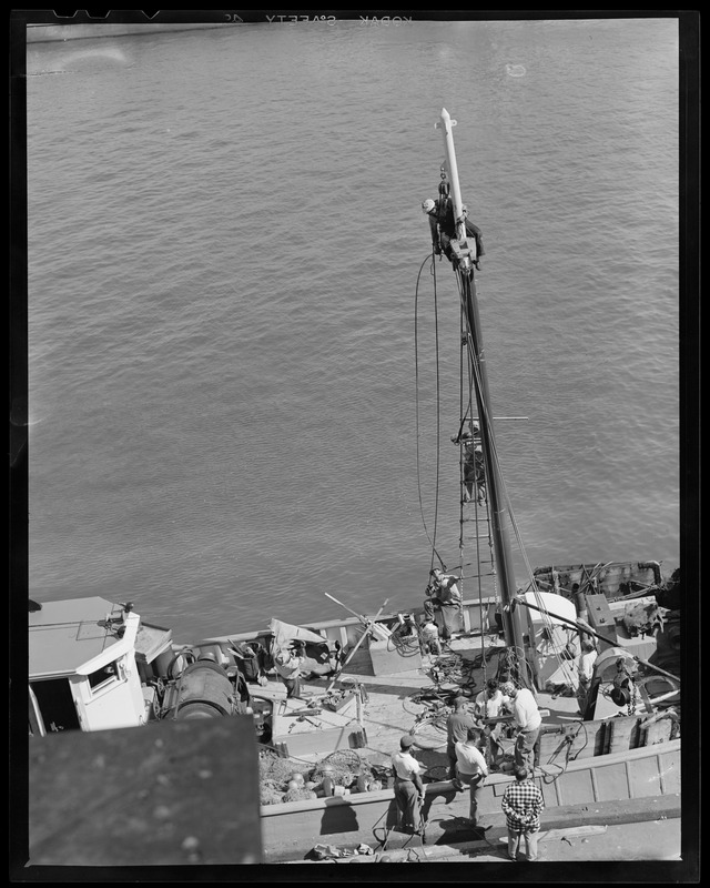 Steam trawler at fish pier Digital Commonwealth