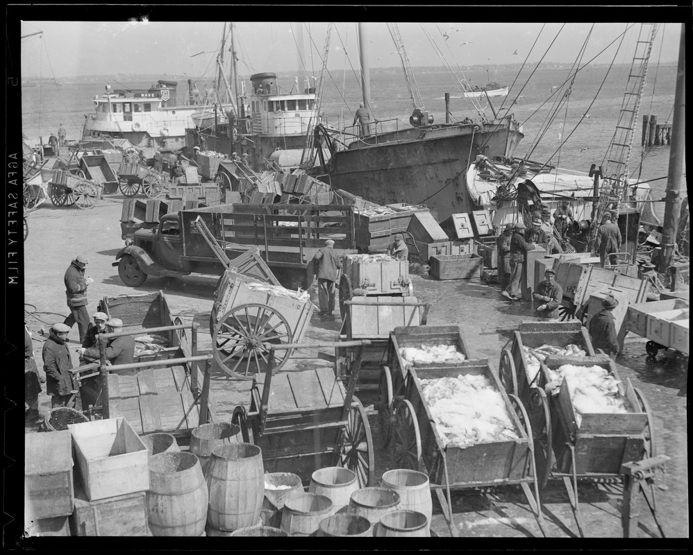 Waterfront: Fishing wharf - fish pier, South Boston, "Surf," "Wave"