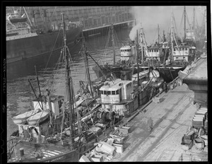 Waterfront: Harbor scene, fish pier, So. Boston. "Red Jacket" fishing boats (trawlers)