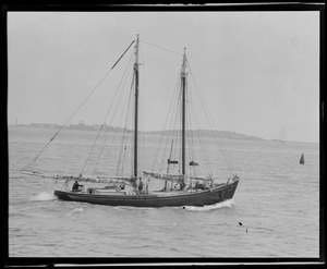 Schooner in Boston Harbor, Deer Island in background