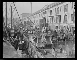 Scenes at fish pier during swordfish days