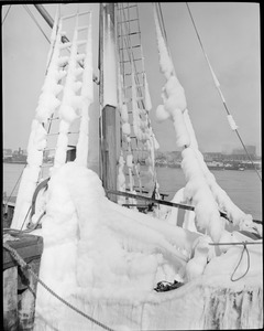 Ice covered fishing trawler