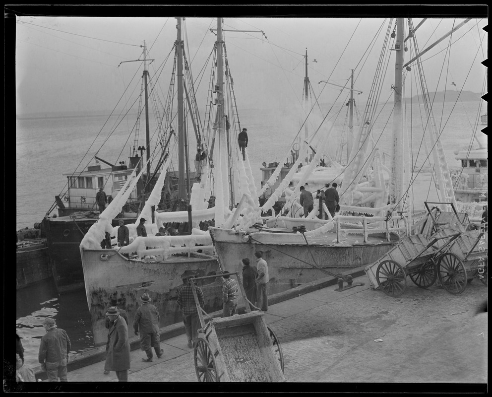 Iced up trawlers at fish pier