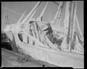 Ice covered fishing trawler