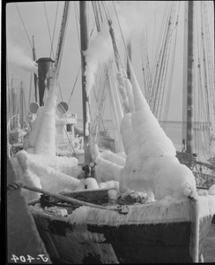 Ice covered fishing trawler