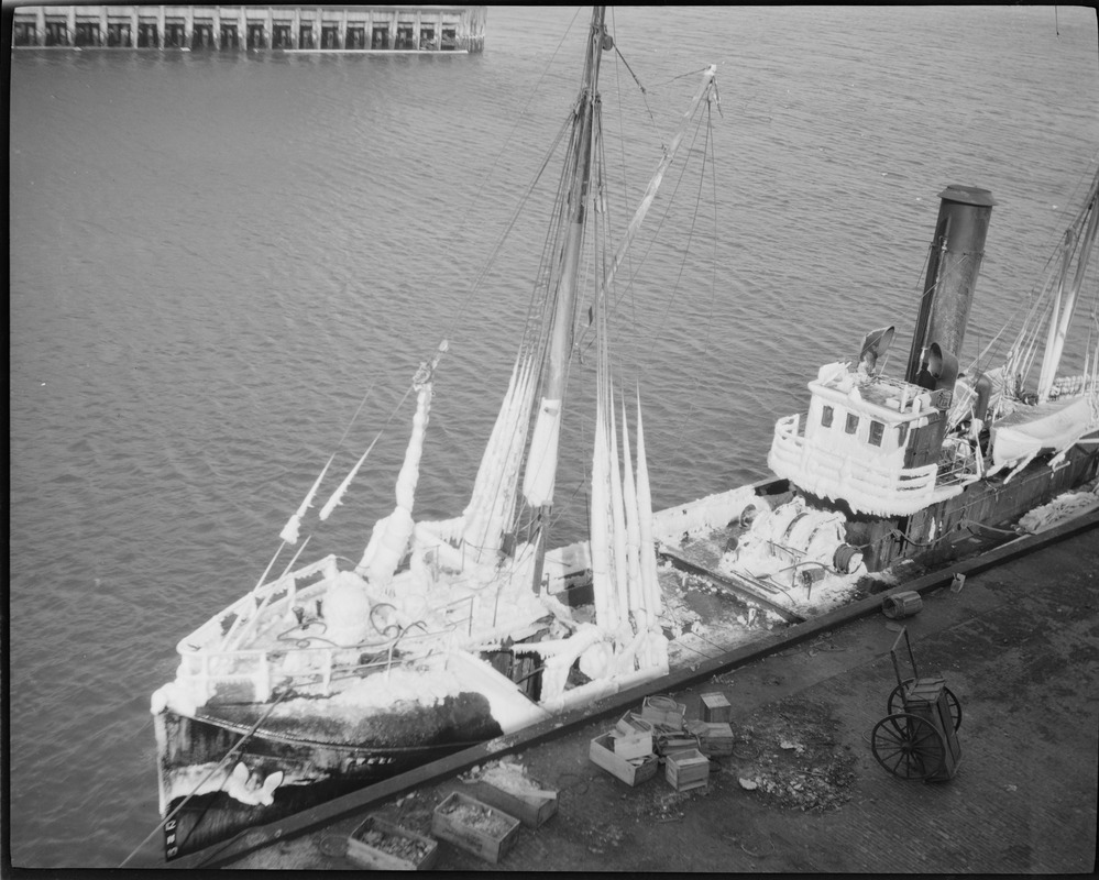 Ice-covered trawler