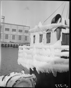 Ice-covered trawler
