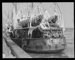 Trawler "Breaker" at fish pier, covered with ice