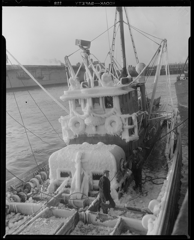 Trawler "Breaker" at fish pier, covered with ice