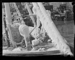 Ice covered trawler, fish pier