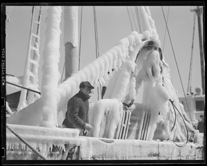 Ice-covered trawlers
