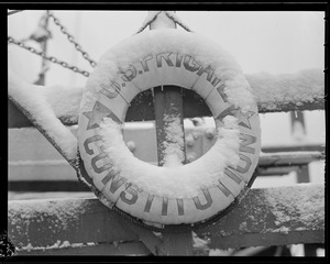 USS Constitution lifesaver covered in snow