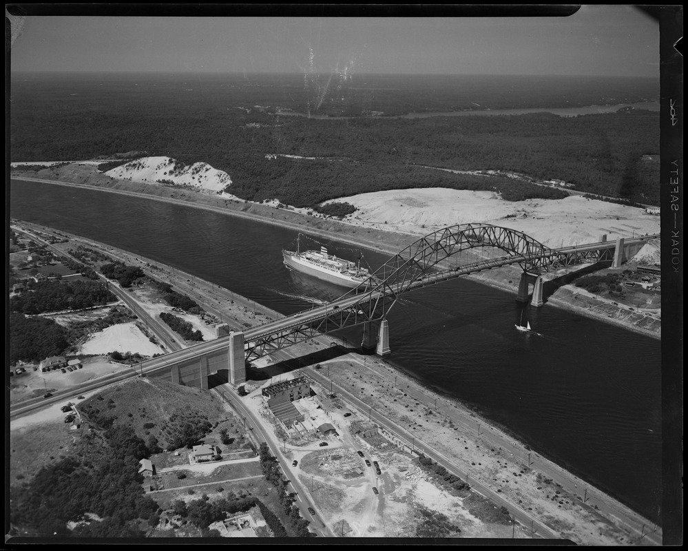 Cape Cod canal, Bourne Bridge, aerial view Digital Commonwealth