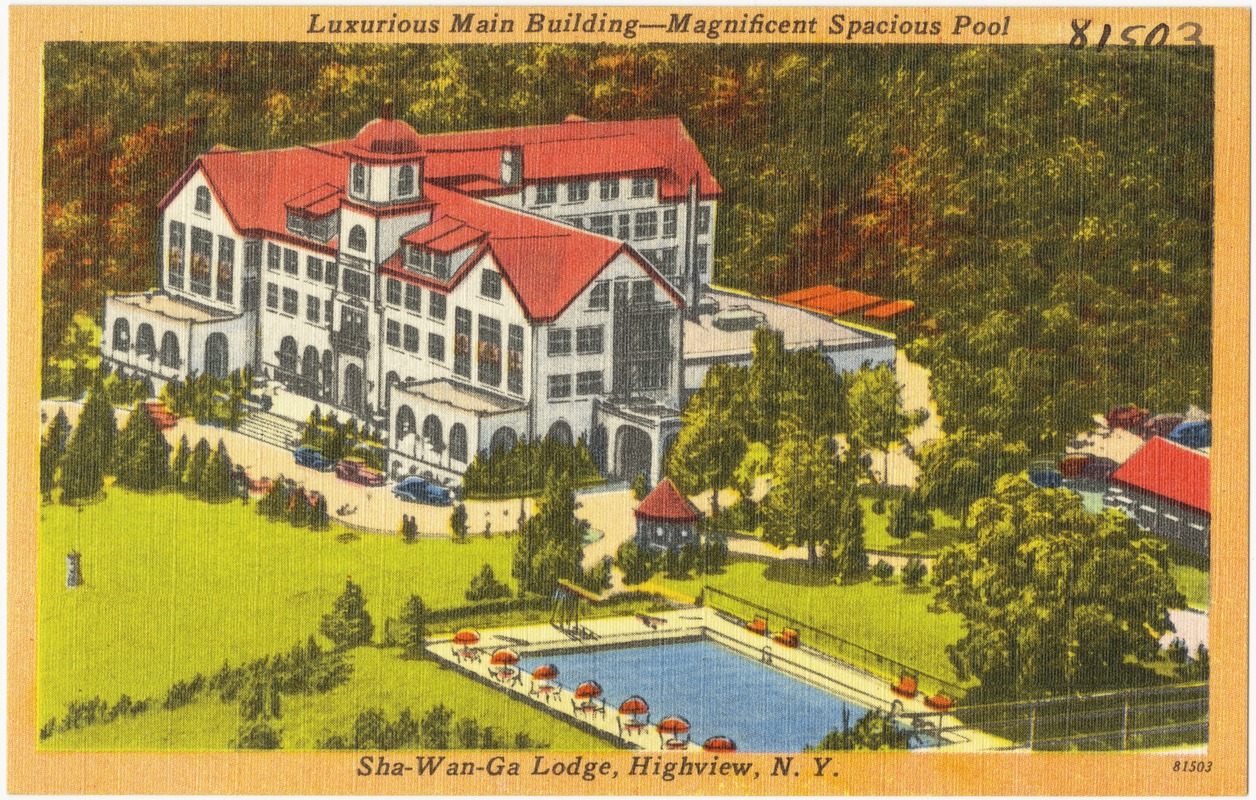 Luxurious main building -- magnificent spacious pool. Sha-Wan-Ga Lodge, Highview, N. Y.