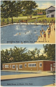 Swimming pool at Maple City Park, Hornell, N. Y. Bath house at Maple City Park