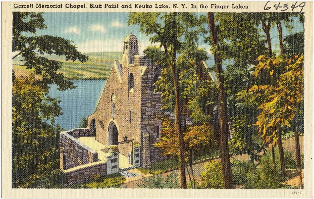 Garrett Memorial Chapel, Bluff Point and Keuka Lake, N. Y. in the Finger Lakes.