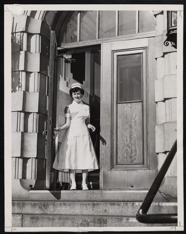 Nursing student opening the door to Faulkner Hospital