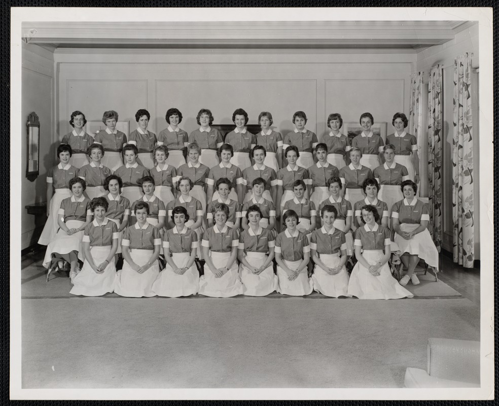 Portrait of forty students at the Faulkner Hospital School of Nursing