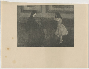 Portrait of a woman playing piano being watched by a young girl