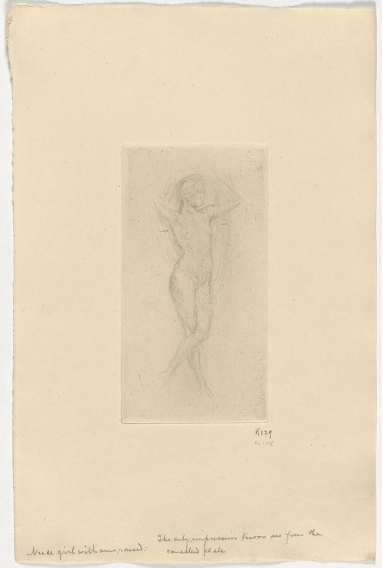 Nude girl with arms raised
