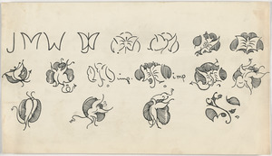 Untitled sketch of specimens of the butterfly signature of James McNeill Whistler