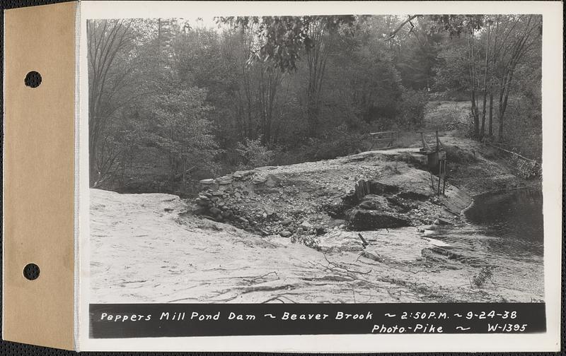 Peppers mill pond dam, Beaver Brook, Ware, Mass., 2:50 PM, Sep. 24, 1938