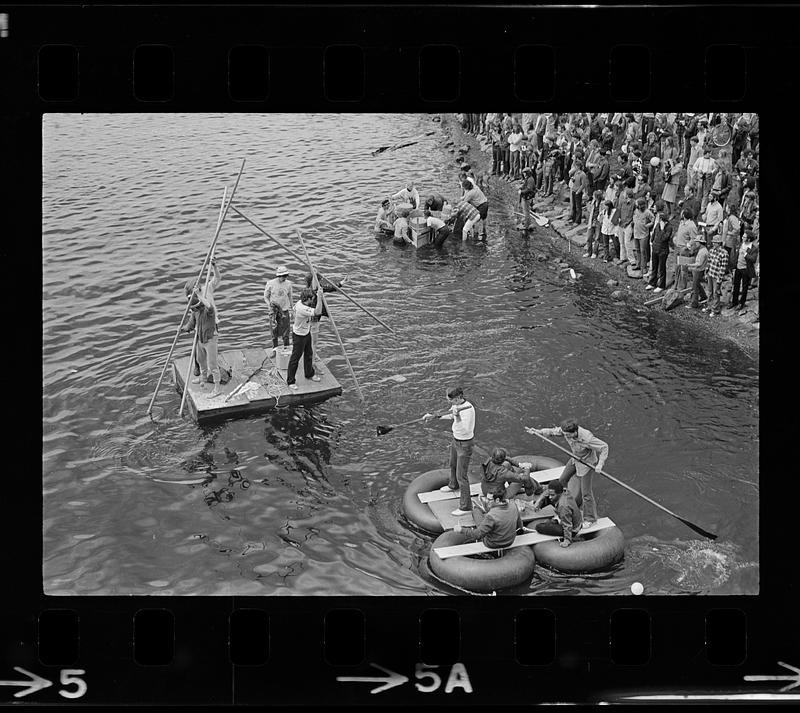 Harvard raft race on Charles River, Cambridge