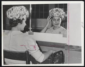 1 - Modeling flowered hat, Mrs. George S. Roman, Rowley