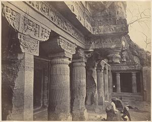 View along façade of Cave I, Ajanta Caves, India