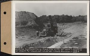 Contract No. 112, Spillway at Shaft 2 of Quabbin Aqueduct, Holden, looking southwesterly from Sta. 2+75, 25 feet left, spillway at Shaft 2, Holden, Mass., Sep. 23, 1940