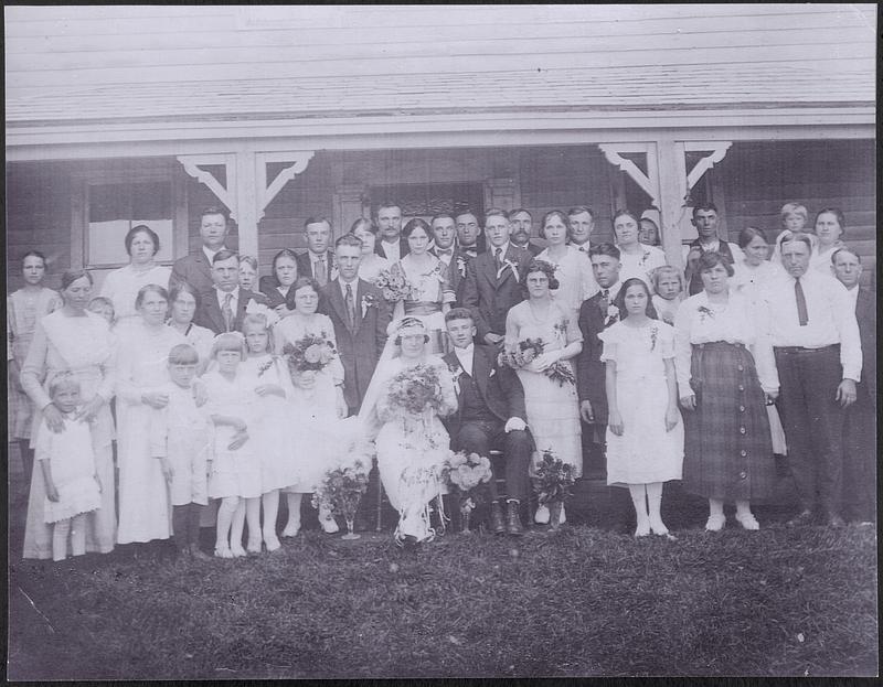 Wedding party and guests at the wedding of Stanley and Martha (Majewski) Wykowski