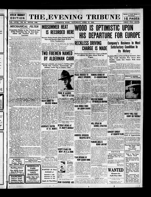 The Evening Tribune. April 21, 1923 - Digital Commonwealth
