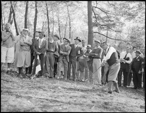 Gene Sarazen and crowd watch his shot against Francis Ouimet at Weston Country Club