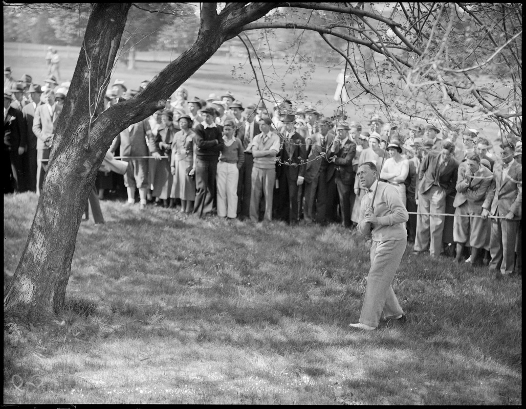 Francis Ouimet drives out of the rough at Weston Country Club