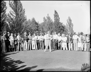 Crowd watches Francis Ouimet drive, Winchester Golf Club