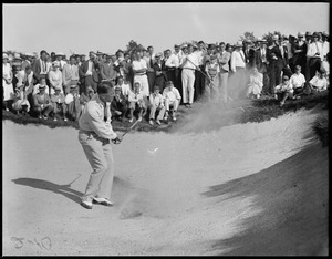 Francis Ouimet hitting out of a sand trap at Winchester golf club