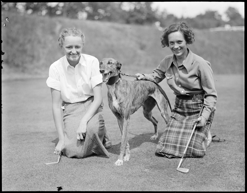 Miss Yeaton, left, and fellow woman golfer and dog
