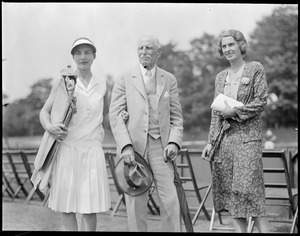 Helen Wills, George Wright (84) and Marjorie Morrill. Chestnut Hill - Brookline.