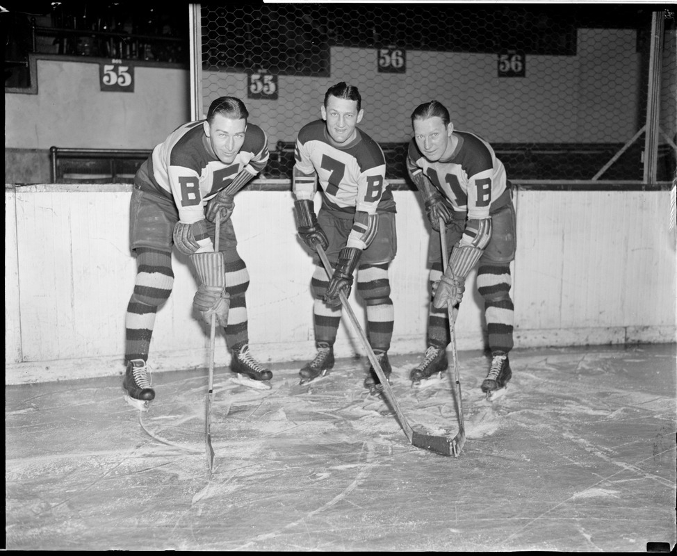 Clapper, Weiland, and Beattie of the Boston Bruins