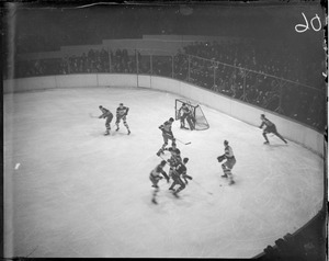 Action on the ice at Boston Garden, including Hitchman and Thompson, 1930-1931