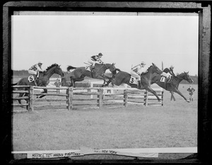 Steeplechase at Camden - S. Carolina, L to R: War Mist with J.V.H. Davis up, Emerald Isle with Carroll K. Bassett up, Sunset with Joseph Cotton up and Hotspur, the winner with Raymond Woolfe up