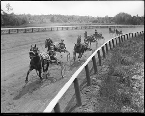 Second race, second heat, first curve. 2.20 Class Trot, Rockingham, Salem, N.H.