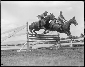 Danny Shea on Mickey and Lorraine Liggett on Sir Pett jumping, Metropolitan Horse Show