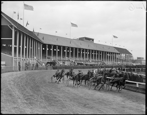 2.18 race at the first turn in the fourth harness race at Brockton Fair
