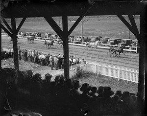 Pretty trotting picture at the Old Colony Race Tracks, South Weymouth. 2 year old colt - $5.00 purse, no. 2 Rayah won first, time 2-20 1/4.