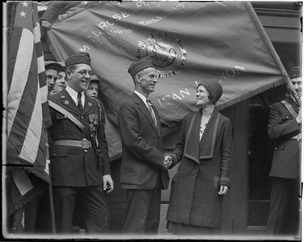 Clarence DeMar in American Legion uniform, with wife Digital Commonwealth