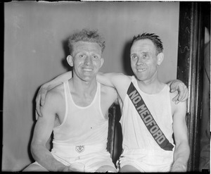 Paul de Bruyn, left, winner, and Jimmy Henigan, second, in B.A.A. Marathon