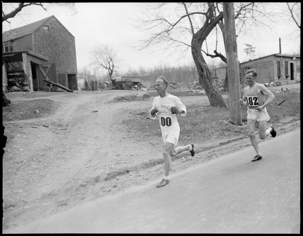 Clarence DeMar Running B.A.A. Marathon - Digital Commonwealth