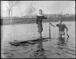 Boys with homemade raft